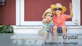  Presentation with cowboy - Presentation theme with young brothers having fun wearing background and a light blue colored foreground