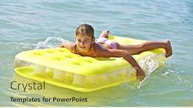  Presentation with air - Amazing theme having young brown haired child on air bed backdrop and a yellow colored foreground