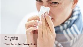  Presentation with tissue - PPT theme featuring young-brunet-woman-sick background and a coral colored foreground