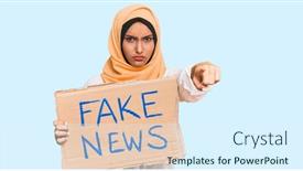  Presentation with fake news - Cool new PPT layouts with young-brunette-arab-woman-holding backdrop and a sky blue colored foreground