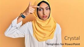  Presentation with acne woman - Beautiful slides featuring young-brunette-arab-woman-wearing backdrop and a yellow colored foreground