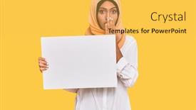  Presentation with islamic - PPT layouts featuring young-brunette-arab-woman-wearing background and a yellow colored foreground
