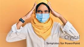  Presentation with arab - PPT theme with young-brunette-arab-woman-wearing background and a coral colored foreground