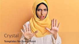  Presentation with arab - Amazing slides having young-brunette-arab-woman-wearing backdrop and a coral colored foreground