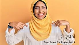  Presentation with arab - Audience pleasing slides consisting of young-brunette-arab-woman-wearing backdrop and a coral colored foreground
