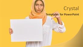  Presentation with islamic - Colorful presentation design enhanced with young-brunette-arab-woman-wearing backdrop and a yellow colored foreground