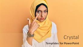  Presentation with islamic - Amazing presentation theme having young-brunette-arab-woman-wearing backdrop and a yellow colored foreground