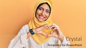 Presentation with hijab - Presentation featuring young-brunette-arab-woman-wearing background and a coral colored foreground