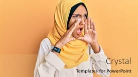  Presentation with arab - Audience pleasing slides consisting of young-brunette-arab-woman-wearing backdrop and a yellow colored foreground