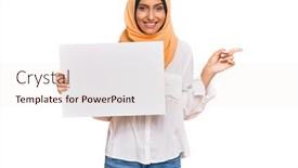  Presentation with islamic - Beautiful PPT theme featuring young-brunette-arab-woman-wearing backdrop and a sky blue colored foreground