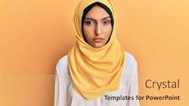  Presentation with arab - Amazing presentation theme having young-brunette-arab-woman-wearing backdrop and a yellow colored foreground
