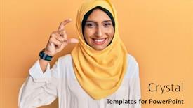  Presentation with islamic - Slide deck enhanced with young-brunette-arab-woman-wearing background and a yellow colored foreground