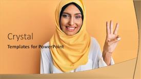  Presentation with islamic - Beautiful slide deck featuring young-brunette-arab-woman-wearing backdrop and a yellow colored foreground