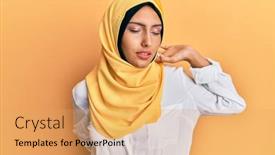  Presentation with islamic - Amazing theme having young-brunette-arab-woman-wearing backdrop and a yellow colored foreground