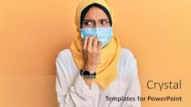  Presentation with arab - Slide set featuring young-brunette-arab-woman-wearing background and a coral colored foreground