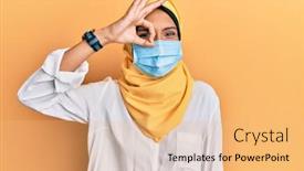  Presentation with medical sign - Cool new slide deck with young-brunette-arab-woman-wearing backdrop and a yellow colored foreground