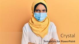  Presentation with islamic - Beautiful slide set featuring young-brunette-arab-woman-wearing backdrop and a coral colored foreground