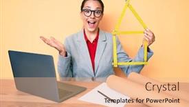  Presentation with build - PPT theme enhanced with young-brunette-architect-woman background and a coral colored foreground