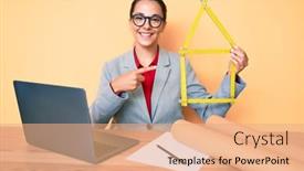  Presentation with build - Cool new theme with young-brunette-architect-woman backdrop and a coral colored foreground