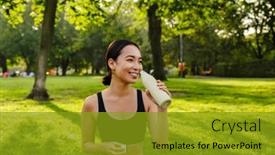  Presentation with water park - PPT layouts consisting of young-brunette-asian-woman-drinking background and a  colored foreground