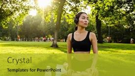  Presentation with asian - Slide set featuring young-brunette-asian-woman-practicing background and a gold colored foreground