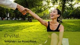  Presentation with asian - PPT theme enhanced with young-brunette-asian-woman-smiling background and a  colored foreground