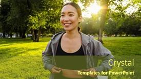  Presentation with asian - PPT theme with young-brunette-asian-woman-smiling background and a tawny brown colored foreground