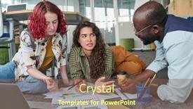  Presentation with financial - Presentation theme having young-brunette-businesswoman-explaining-financial background and a tawny brown colored foreground