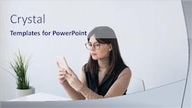  Presentation with scrolling - Cool new slide deck with young-brunette-businesswoman-in-smart backdrop and a sky blue colored foreground