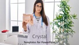  Presentation with cervical - Slide set consisting of young-brunette-doctor-woman-holding background and a light gray colored foreground