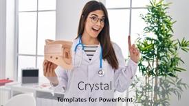  Presentation with cervical - PPT layouts having young-brunette-doctor-woman-holding background and a light gray colored foreground