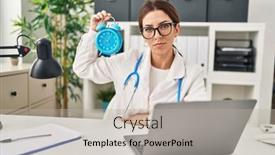  Presentation with attitude - Presentation consisting of young-brunette-doctor-woman-holding background and a light gray colored foreground