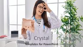  Presentation with cervical - Presentation design having young-brunette-doctor-woman-holding background and a light gray colored foreground