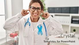  Presentation with noise - Presentation design enhanced with young-brunette-doctor-woman-wearing background and a lemonade colored foreground