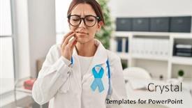  Presentation with illness - Theme enhanced with young-brunette-doctor-woman-wearing background and a  colored foreground