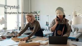  Presentation with female - Presentation design consisting of young-brunette-female-artisan-using background and a soft green colored foreground