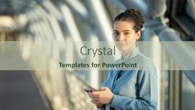  Presentation with scrolling - Presentation theme having young-brunette-female-delegate-looking background and a soft green colored foreground