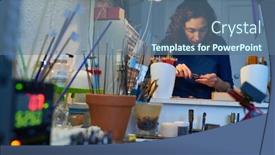  Presentation with further - Slides consisting of young-brunette-female-in-blue background and a ocean colored foreground