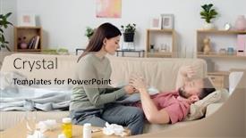  Presentation with home care - Theme having young-brunette-female-in-homewear background and a coral colored foreground