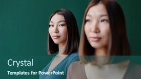  Presentation with ethnicity - Presentation enhanced with young-brunette-female-of-asian background and a ocean colored foreground