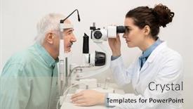  Presentation with ophthalmologist - Beautiful slide set featuring young-brunette-female-ophthalmologist-sitting backdrop and a lemonade colored foreground