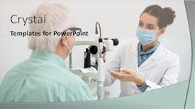  Presentation with ophthalmologist - Colorful presentation enhanced with young-brunette-female-ophthalmologist backdrop and a lemonade colored foreground