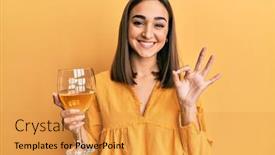  Presentation with drinking glass - PPT theme with young-brunette-girl-drinking background and a gold colored foreground