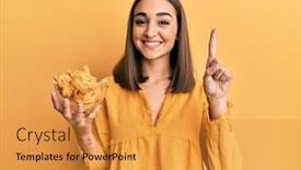  Presentation with bowl - Cool new PPT layouts with young-brunette-girl-holding-bowl backdrop and a gold colored foreground