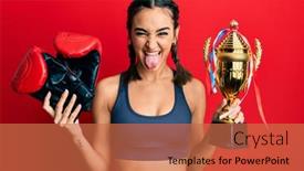  Presentation with trophy - Beautiful theme featuring young-brunette-girl-holding-boxer backdrop and a coral colored foreground