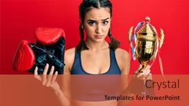  Presentation with boxer - Presentation design featuring young-brunette-girl-holding-boxer background and a red colored foreground