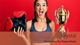  Presentation with trophy - Slide set enhanced with young-brunette-girl-holding-boxer background and a red colored foreground