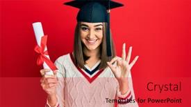  Presentation with diploma - Slide set consisting of young-brunette-girl-holding-graduate background and a red colored foreground