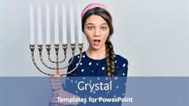  Presentation with hanukkah - Theme with young-brunette-girl-holding-menorah background and a ocean colored foreground