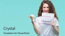  Presentation with group of three young girl - Cool new theme with young brunette girl holding menstruation backdrop and a arctic colored foreground